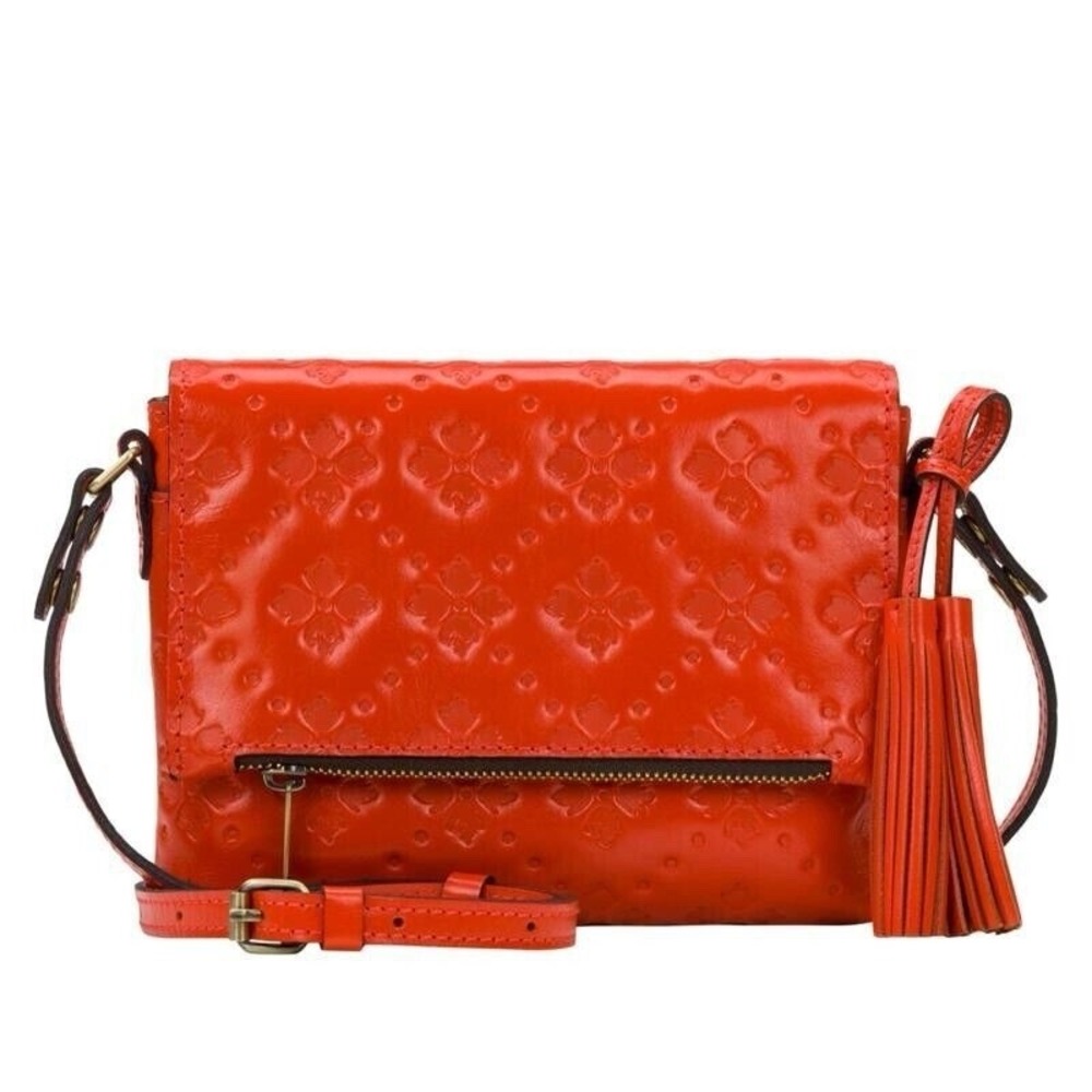 Patricia Nash Corfu Leather Crossbody Bag Purse Bright Coral